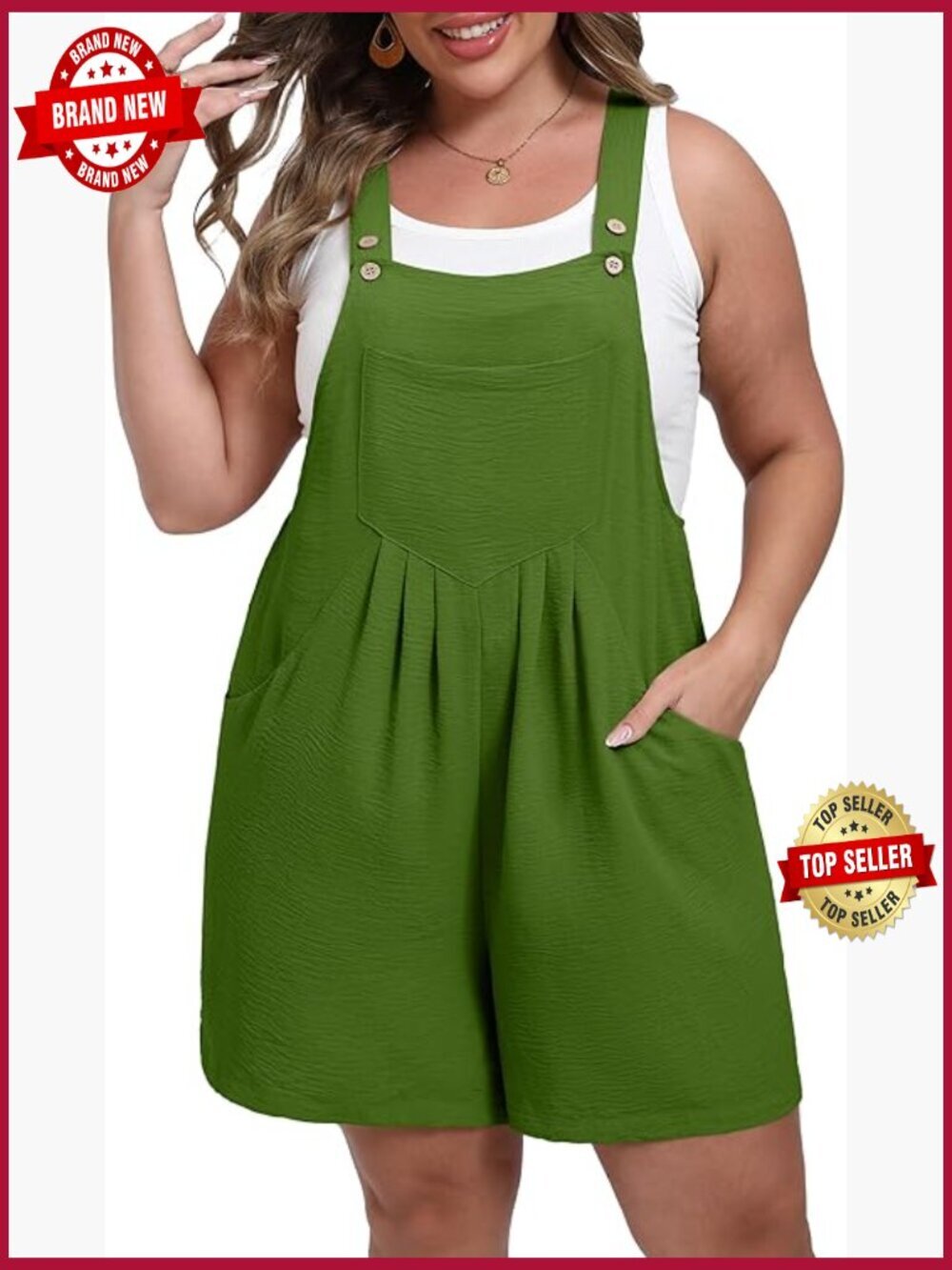 Plus Size Romper Adjustable Wide Leg Jumpsuit with Pockets Summer Outfit